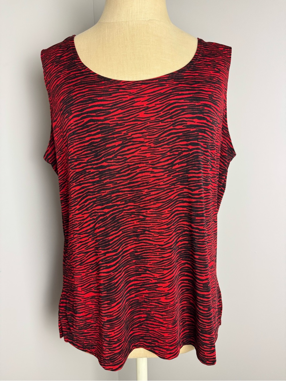 Vintage Liz Baker Red and Black Zebra-Print Sleeveless Tank
